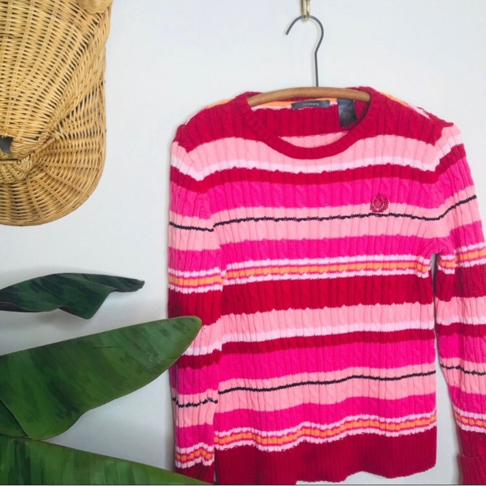 vtg vsco ribbed pink cable knit chunky sweater - Picture 5 of 7